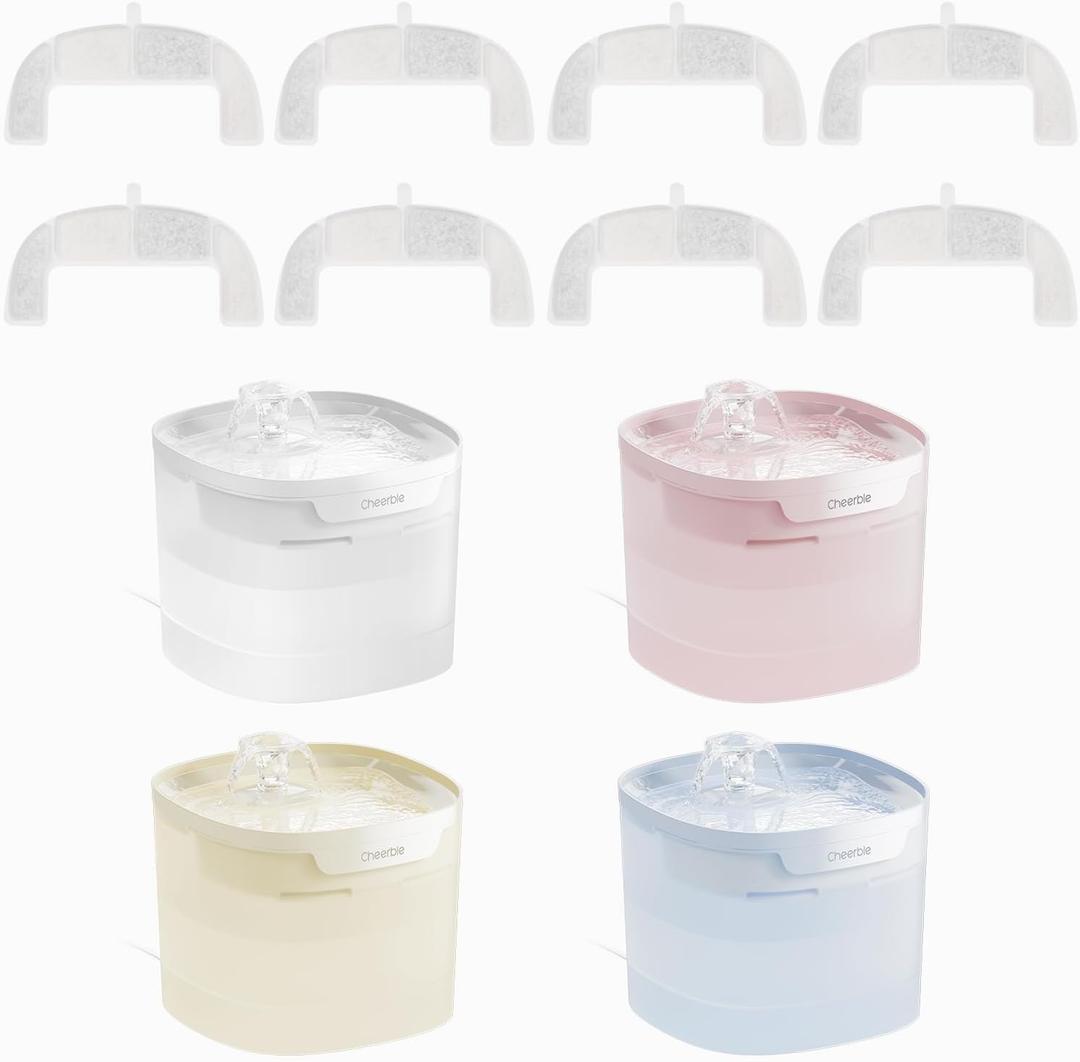 Cheerble Pumpless Cat Water Fountain, 2L/67oz Automatic Pet Fountain, Elfin E1 Lite Cat Fountain for Drinking, MagDrive Technology, Continuous Flow Mode, BPA-Free (White, 8 Filters)