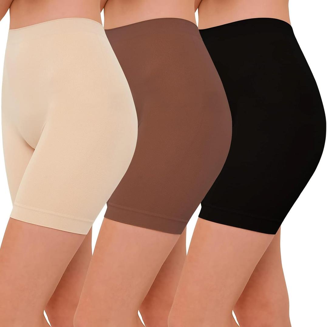 INNERSY Women's Slip Shorts for Under Dresses High Waisted Summer Shorts 3-Pack (Medium, Black/Cafe/Light Beige)