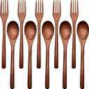 Patelai Wooden Spoons Forks Set Wooden Utensils for Eating Wood Dinner Utensil Set Reusable Flatware Tableware Handmade Natural Cutlery Includes Spoon Fork for Cooking Eating Kitchen(10 Pieces)