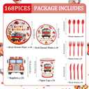 168pcs Firetruck Paper Plates Napkins Fire Truck Party Supplies Disposable Tableware Set for Kids Fireman Themed Birthday Decorations Serve 24 Guests