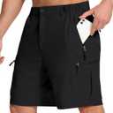 Mens Hiking Cargo Shorts with 6 Zipper Pockets 9" Quick-Dry Lightweight Short for Golf Casual Fishing (X-Large Short, Black)