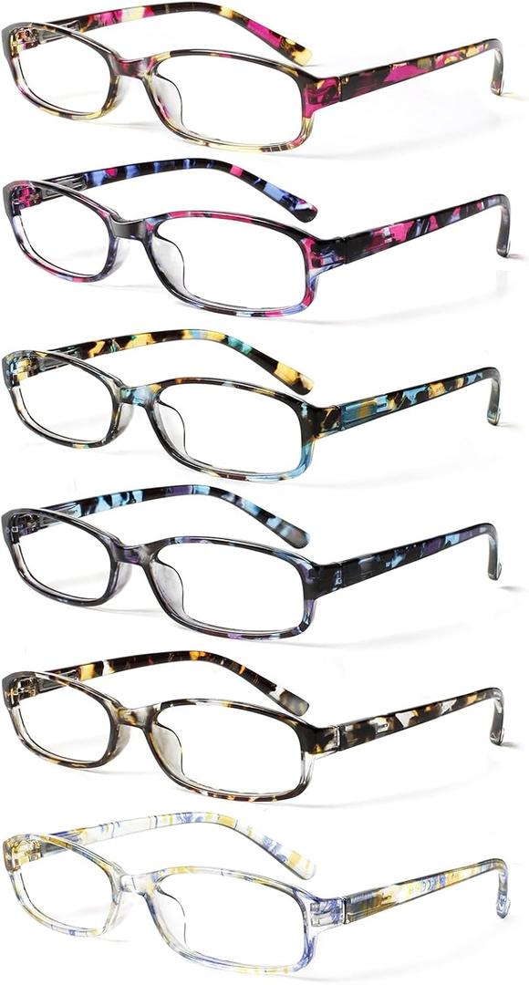 6 Pack Ladies Reading Glasses for Women Blue Light Blocking Spring Hinge Fashion Eyeglasses Readers for Women (6 Pack Mix Color-9, 3.50)