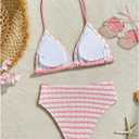 RoseSeek Girl's Tie Dye Smocked 2 Piece Swimwear Sets Backless Halter Bikini Cute Brief Bathing Suit Striped Pink 14 Years
