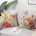 wyooxoo Throw Pillow Covers 20x20 Set of 4 Decorative Spring Pillow Covers Linen Flower Butterfly Farmhouse Pillowcases for Sofa Couch Living Room Outdoor