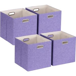 ORGMASTER Foldable Cube Storage Bin Organizing Baskets Cubby Boxes Fabric Storage Cubes Organizer Bins with Handles for Organization Shelf Closet, 13"x13"x13", Pack of 4, Purple