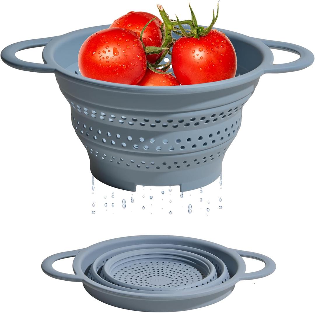 GIR Collapsible Colander for Kitchen  Space-Saving Strainer & Steamer  BPA-Free, Heat-Resistant, Dishwasher Safe Kitchen Strainer with Stainless Steel Rim  Durable Collapsible Colander - Slate