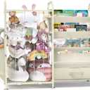 Toy Storage with Kids Bookshelf, Large Stuffed Animal Storage Toy Organizer with Pocket, 3-Tier Book Shelf for Rooms, Nursery, Playroom, Bedroom, White