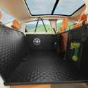 Dog Car Seat Cover for Back Seat,Upgraded PU Leather Dog Seat Cover with Hard Bottom Back Seat,NonSlip Backseat Cover for Dogs with Mesh Window & Side Flap, Dog Hammock for Car, SUV, Small Trucks