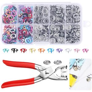 Sewing Kit with 100PCS Metal Buttons, Metal Snaps Buttons with Fastener Pliers Press Tool Kit, Colorful Five Claw Buckle Installation Plier Tool Set for DIY Crafts Sewing Fabric Clothes