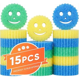 Sponges Set - Variety Colors - Scratch-Free Multipurpose Dish Sponge(15Pack)& 100% Cotton Waffle Weave Kitchen Dish Cloths(2Pack) for Kitchen, Bathroom, Sink,Stove,Shower