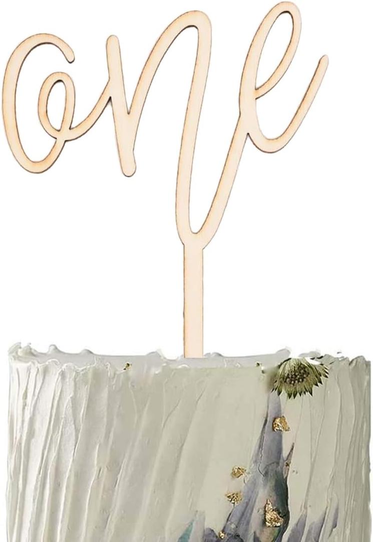 One Cake Topper for Smash Cake, One Year Wood Sign Cake Decorations, First Anniversary Smash Cake Topper Birthday Party Supplies