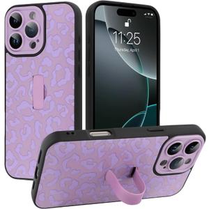 Compatible with iPhone 16 Pro Max Case with Finger Strap, Cheetah Print Shockproof Soft TPU Protective Cover for Women Girls, Slim Anti Scratch Case for iPhone 16 Pro Max 6.9 Inch, Purple