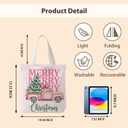NATSUNO Pink Christmas Canvas Tote Bag, Coquette Christmas Tree Pickup Truck Canvas Tote Bag for Women, Preppy Xmas Winter Holiday Reusable Grocery Bags Shopping Bags