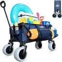 Beach Wagon, Big All-Terrain 9"x4" PU Wheels for Sand, 200L Large Capacity & 330lbs Heavy Duty, Collapsible Utility Wagon with Extended Tailgate for Beach Camping Outdoors