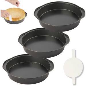 6 Inch Cake Pan - 3PCS Nonstick Round Cake Pans with 100 PCS Parchment Paper, Carbon Steel Smash Cake Baking Pans with Handle, Dishwasher Safe