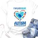 Autism Awareness Shirt Women Blue Ribbon T-Shirt I Wear Blue Tshirt Autism Support Tee Causal Short Sleeve Tee Tops, XXL