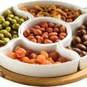 yarlung 11 Inch Ceramic Divided Serving Dishes with Bamboo Platter, Appetizer Tray 5 Removable Snacks Bowls for Candy and Nut, Chips and Dips, No Lid Included