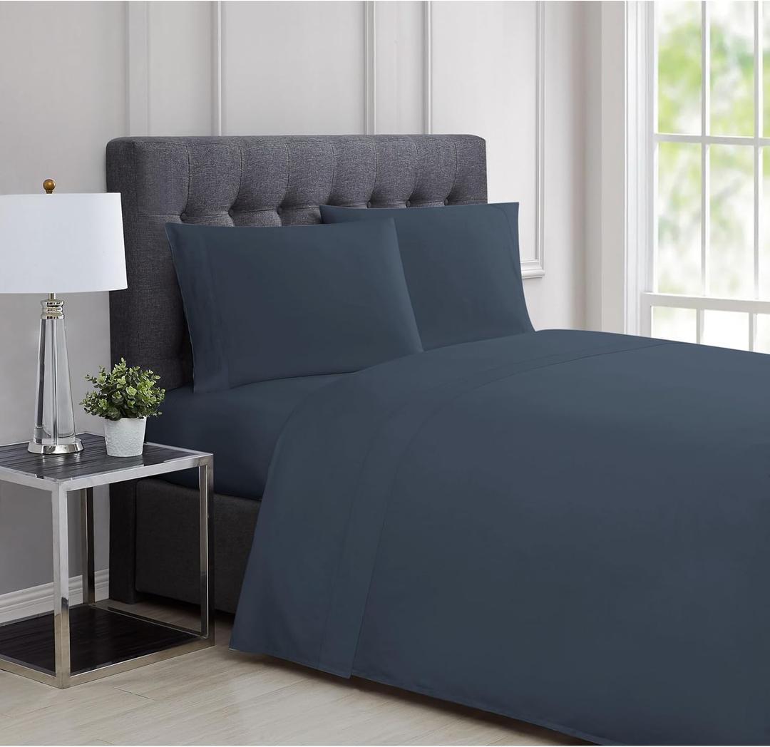 Charisma 310TC Sateen Blue King 4 Piece Sheet Set