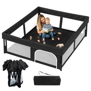 Foldable Baby Playpen, 50"50" Play Yard for Toddlers, Portable & Collapsible Playpen with Gate, ASTM & CPSC Certified, Skin-Friendly & Breathable Mesh, Ideal for Indoor & Outdoor Use with Bag