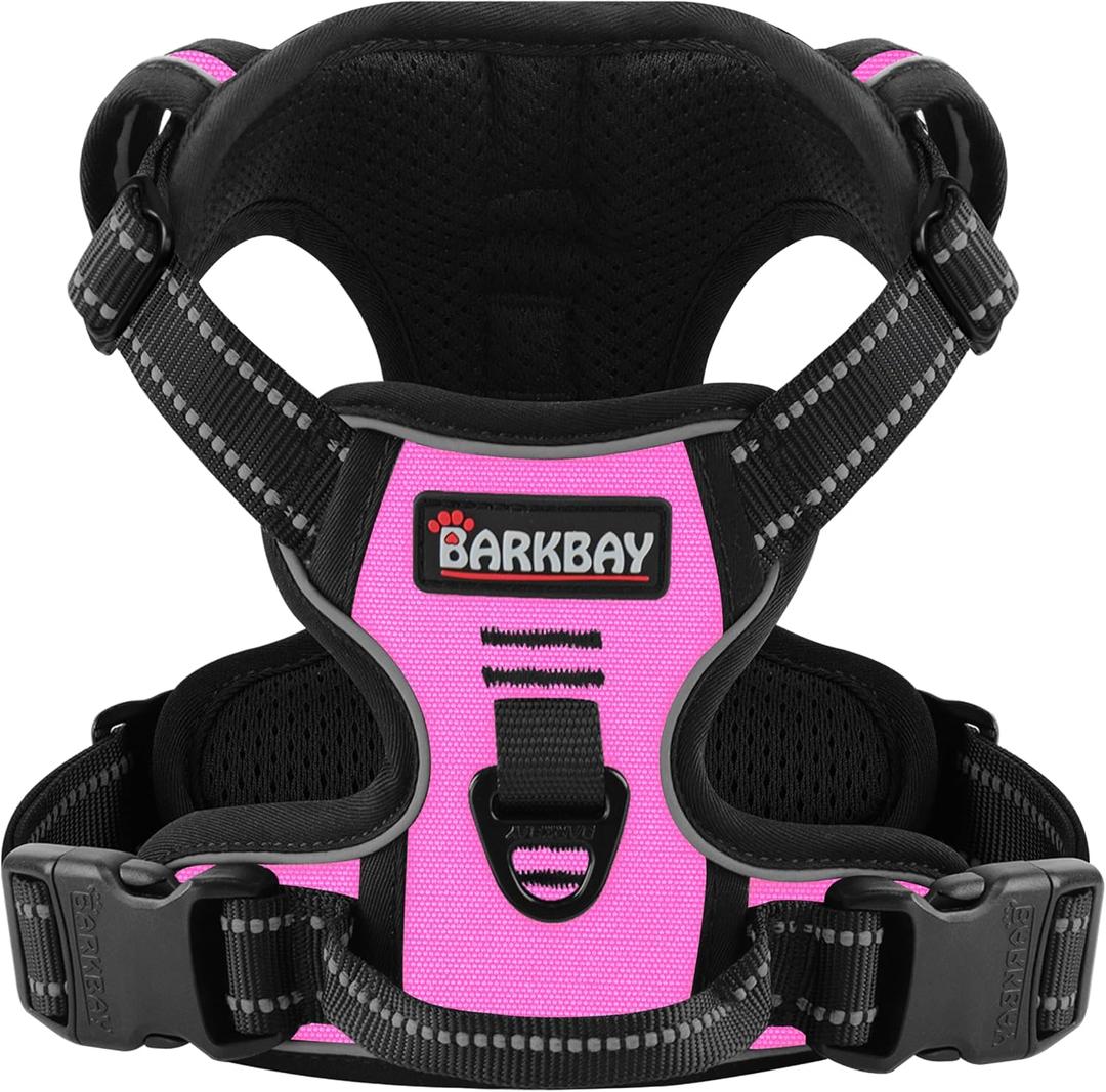 BARKBAY No Pull Pet Harness Dog Harness Adjustable Outdoor Pet Vest 3M Reflective Oxford Material Vest for PINK Dogs Easy Control for Large Dogs (L)