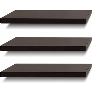 SAUMONIERES Floating Shelves Wall Shelf Solid Wood for Bathroom Bedroom Kitchen Set of 3, Espresso Wall Shelves
