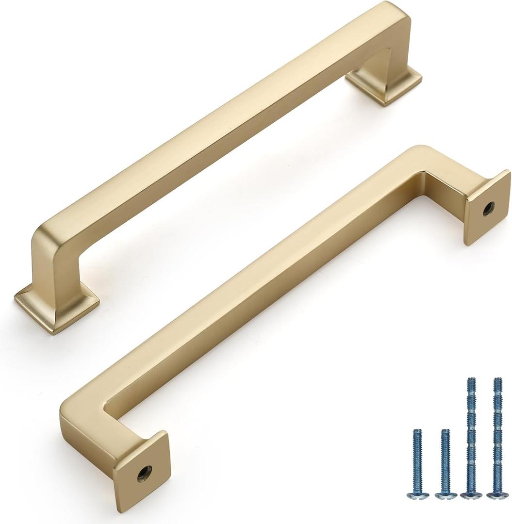 10 Pack 5 Inch(128mm) Kitchen Cabinet Handles Brushed Brass Cabinet Pulls Gold Kitchen Cabinet Hardware Drawer Pulls for Cupboard