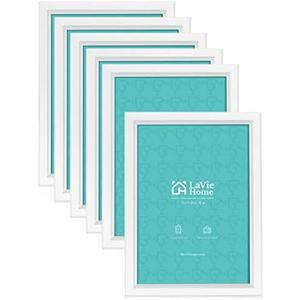 LaVie Home 5x7 Picture Frames (6 Pack, White) Simple Designed Photo Frame with High Definition Glass for Wall Mount & Table Top Display, Set of 6 Classic Collection