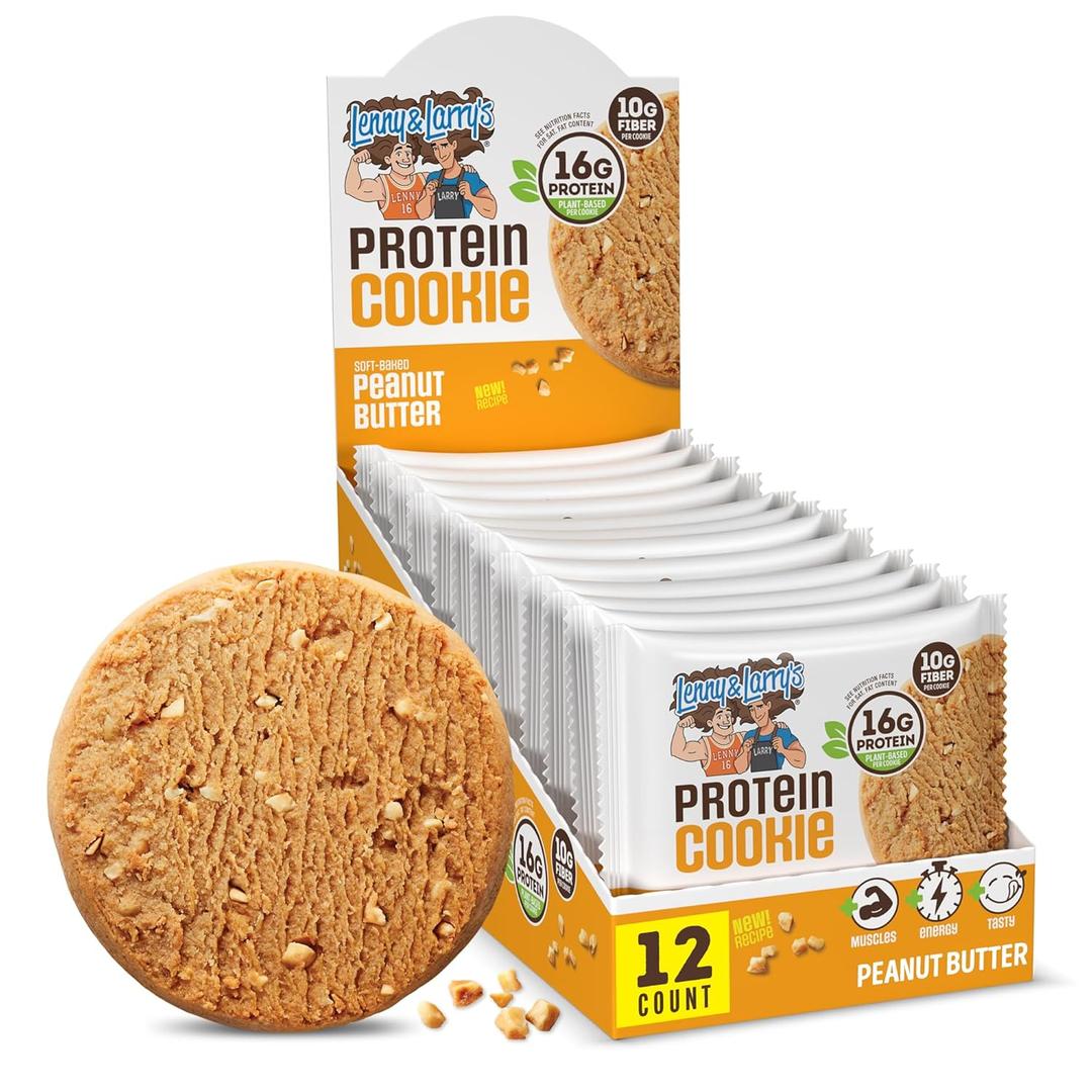 Lenny & Larry's Protein Cookie, Peanut Butter High Protein Snacks with 16g Plant Protein, 10g Fiber, Soft-Baked, Vegan, Non-GMO | 4oz, Pack of 12 (EXP 04/29/27)