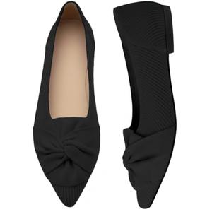 bmhulna Black Flats for Women Pointed Toe Ballet Flats Knit Bow Dressy Flat Shoes with Arch Support for Causal Office Work, Size 9,5