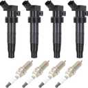 Set of 4 Ignition Coil Pack with 4*Spark Plug Fit for 2010-2015 for Hyundai Tucson 2.4L 2010-2013 for Kia Forte 2.0L 2011-2015 for Kia Sportage 2.4L, Replace UF-611 C1667 5C1724 E1111