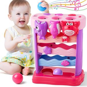 V-Opitos Musical Toy for 1, 2 Years Old Boys & Girls, Feeding Interactive Toys with Ball, Montessori Education Toys, Perfect Toddler Christmas Birthday Gifts (Pink)