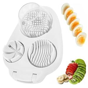 Nbippiooiwip 3-In-1egg Slicer For Hard Boiled Eggs, Stainless Heavy Duty Steel Egg Slicer Kitchen Gadget, Fit Strawberry, Apple, Banana, Cherry, Tomato, White