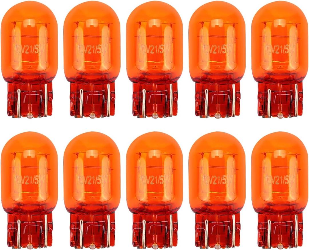 10 PCS T20 Halogen Bulbs, 12V W21/5W 7443 Dual Filament, Ultra-Bright Brake Light, Turn Signal Replacement, Universal for Cars, Trucks, SUVs (Amber# Double Filament)