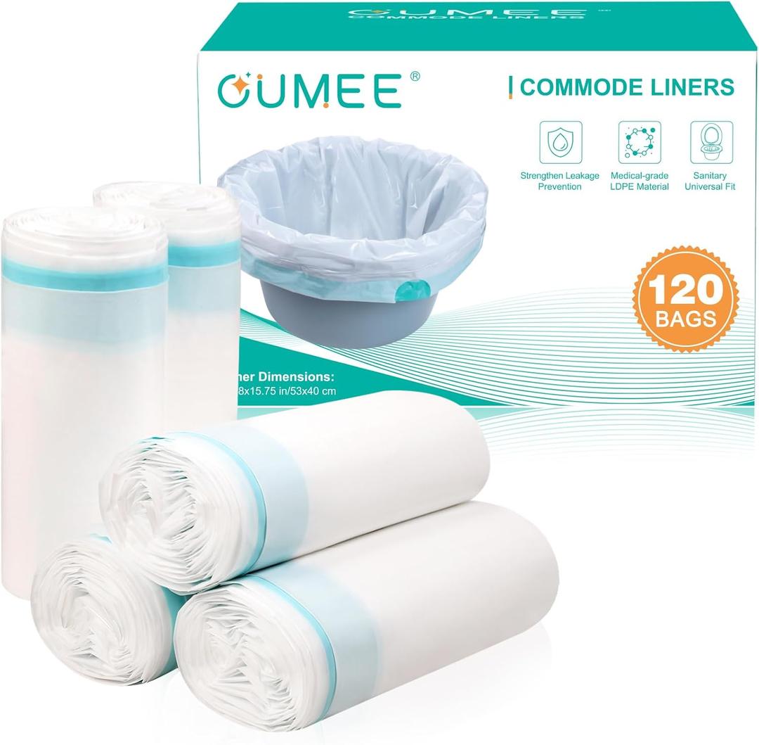 120 Disposable Commode Liners for Bedside Commode, Beside Commode Liners, Portable Potty Liners for Adults, Toilet Liners Portable Commode Bags for Commode Chair (Blue - 120 Liners)