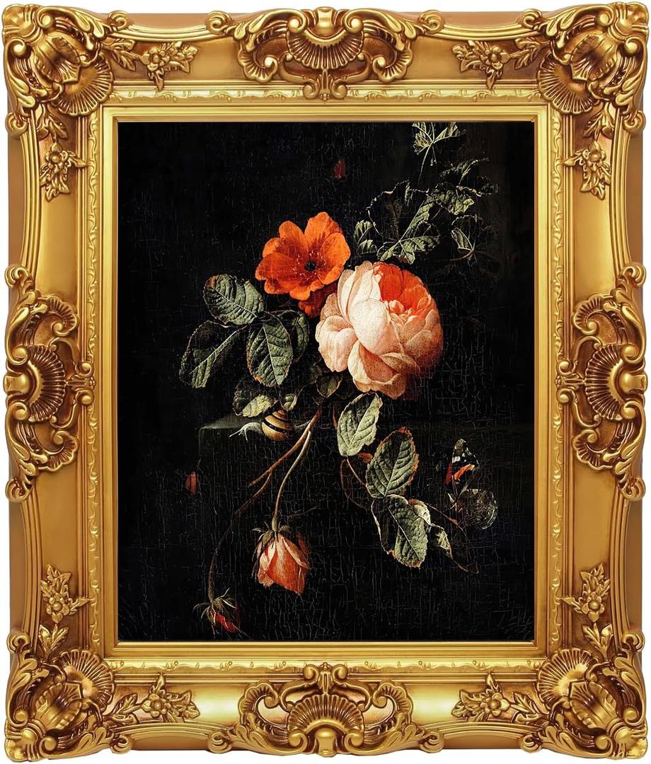 12x16 Picture Frame with Oil Painting, Antique Gold European Style for Wall Decor, Baroque-Style Home Decor Large Picture Frame with Real Glass, Ready to Hang