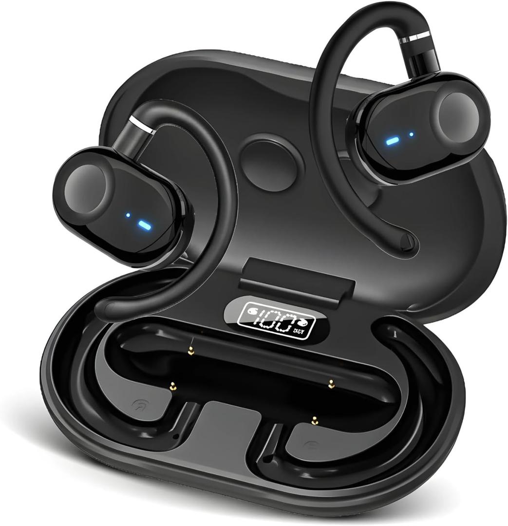 Open Ear Earbuds, Open Ear Headphones with 16mm Speakers, Bluetooth 5.4 Wireless, Biaxial Rotation, Lightweight, 20H Playtime, Over Ear Bluetooth Headphones for Running, Workout, IPX5 Waterproof (Phantom Black)