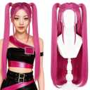 Long Hot Pink Cosplay Wig with 2 Ponytails - Halloween Cosplay Wigs for Women Costume Party (One size)