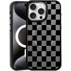 DAIZAG Magnetic Case for iPhone 16 Pro, [All-Around Shockproof Corners] [Compatible with MagSafe], Black Translucent Matte Cover,Checkerboard Black White