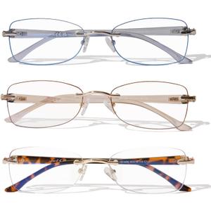 Rimless Reading Glasses for Women, Rectangle Blue Light Blocking Readers With Tinted Edge