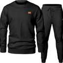 JMIERR Men's 2 Piece Outfits Knit Jacquard Pullover Sweatshirt Tracksuit & Joggers Sweatpants Sweatsuit Sets with Pockets (X-Large, Black)