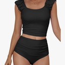 Eomenie Tankini Swimsuits for Women Ruched Tummy Control Bathing Suit Two Piece Swim Tank Top with High Waisted Bottom, Size -L