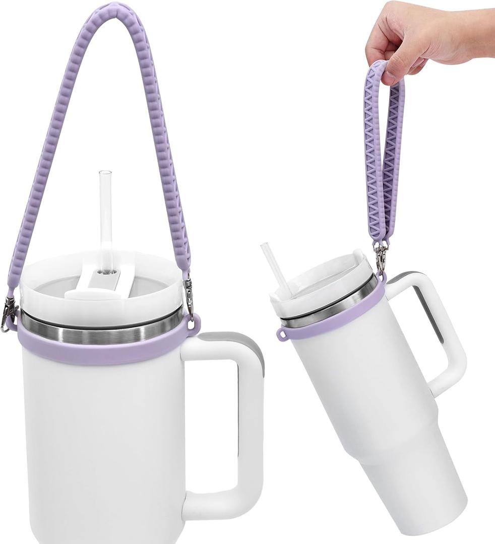 Water Bottle Handle, Silicone Water Bottle Sling, Carrier, Holder with Strap, Fits Most 8-40oz Bottles Stanley Cup Accessories