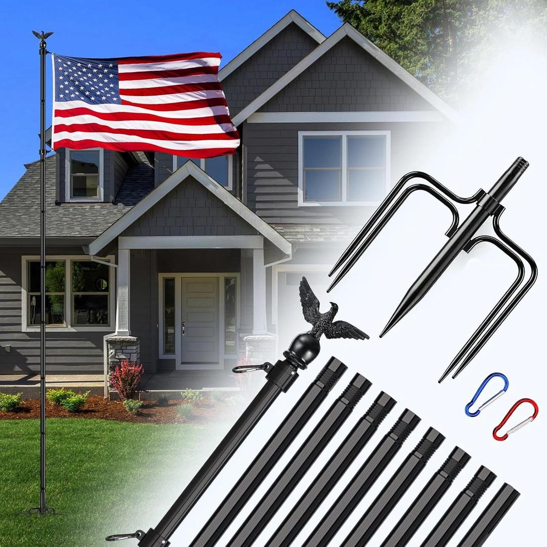 LETSTRY 12 FT In-Ground Flag Pole for Outside House, Heavy Duty Wind Resistant Flagpole with Upgraded 5-Prong Base,Portable Mount Flapoles Kit for Yard, Garden Decor, Residential Commerical, Black
