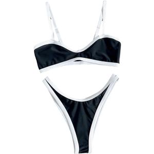 SHENHE Women's Sexy Scoop Neck Bikini Set Color Block High Cut Cheeky 2 Piece Swimsuits, Small
