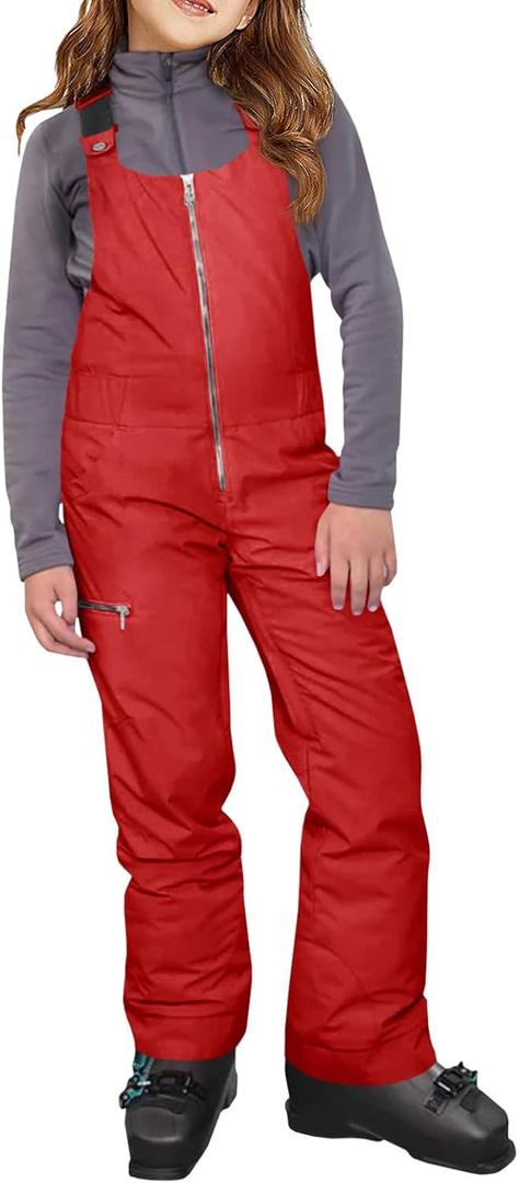 Haloumoning Kids Snow Bibs Girls Ski Pants Waterproof Insulated Snowboard Overalls Snowsuit 10-12 Years