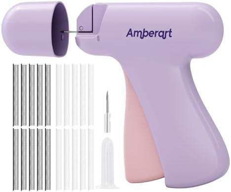 Stitch Gun for Clothes, Handheld Quick Clothing Fixer, Mini Sewing Kit, Tag Gun Includes 2 Needles, 1000 Black Fasteners & 1000 White Fasteners (Purple)