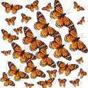 Ysleen 120 Pcs 3D Feather Monarch Butterfly Decor 4 Size Butterfly Wall Decorations Fake Artificial Stickers for Craft Home Wall Wedding Party Supplies (Orange)