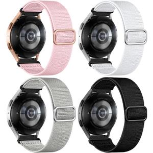 DaQin 4 Pack Stretchy Nylon Solo Loop Bands Compatible with Samsung Galaxy Watch 7 6 5 4 Band 40mm 44mm, Galaxy Watch 5 Pro/Watch 6 4 Classic Band/Active 2,20mm Soft Sport Band for Samsung Watch Bands