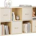 8 Cube Storage Organizer - Solid Wood Bookshelf with 4 Storage Bins, Cube Shelf with 2 Removable Back Panels, Vertical or Horizontal Bookcase, Open Book Shelf for Bedroom, Living Room, Office