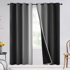 SimpleHome Ombre 100% Blackout Curtains for Bedroom, Full Light Blocking Black and Greyish White Curtains, Thermal Insulated Grommet Window Drapes for Living Room,2 Panels, 52x72 inches Length